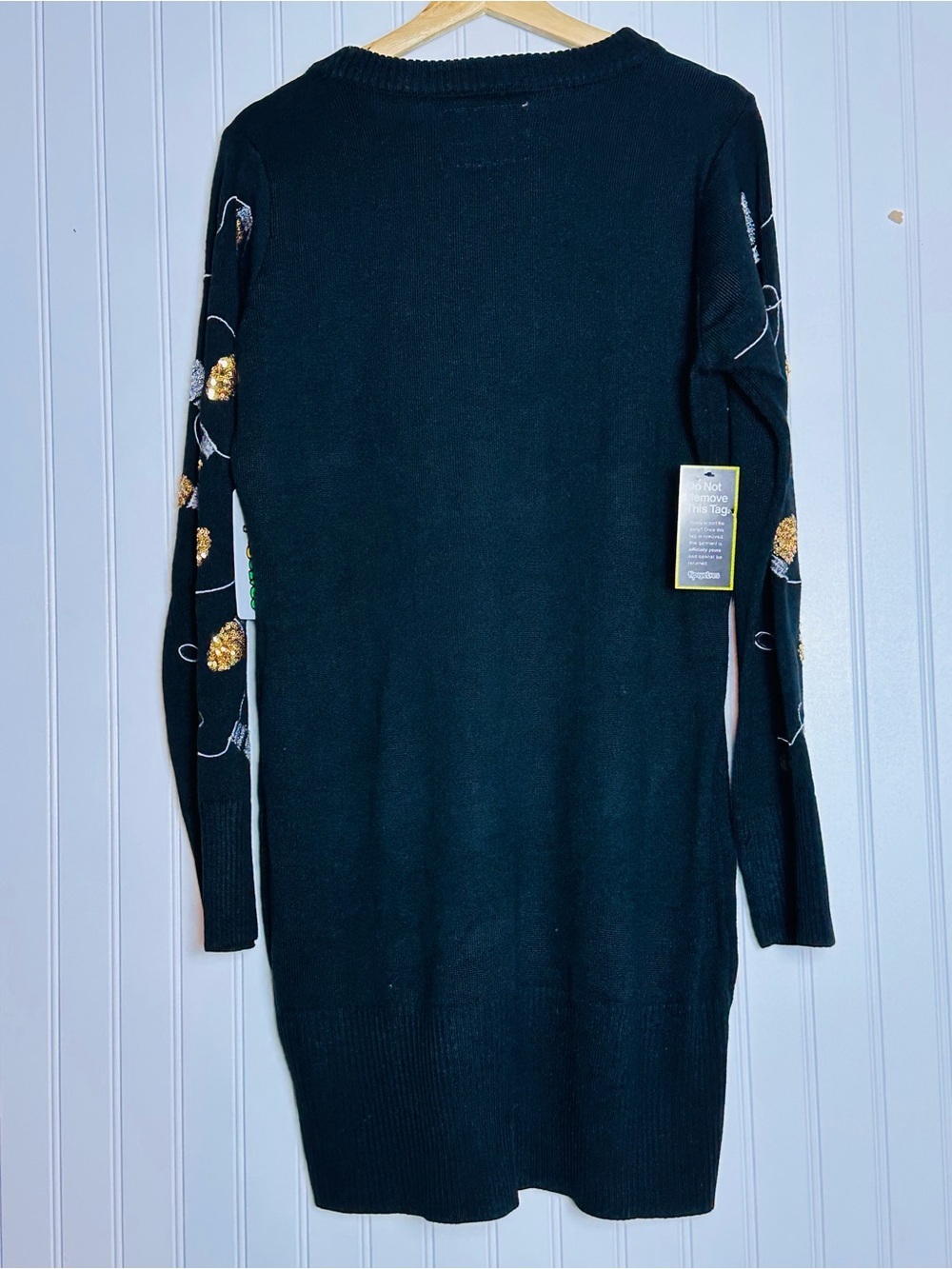 Tipsy Elves black Light Strand Sweater Dress sequin holiday lights L Christmas - Picture 10 of 12